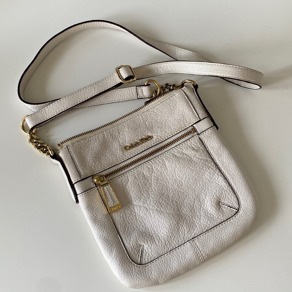 Calvin Klein White Crossbody Leather Gold Metal Hardware